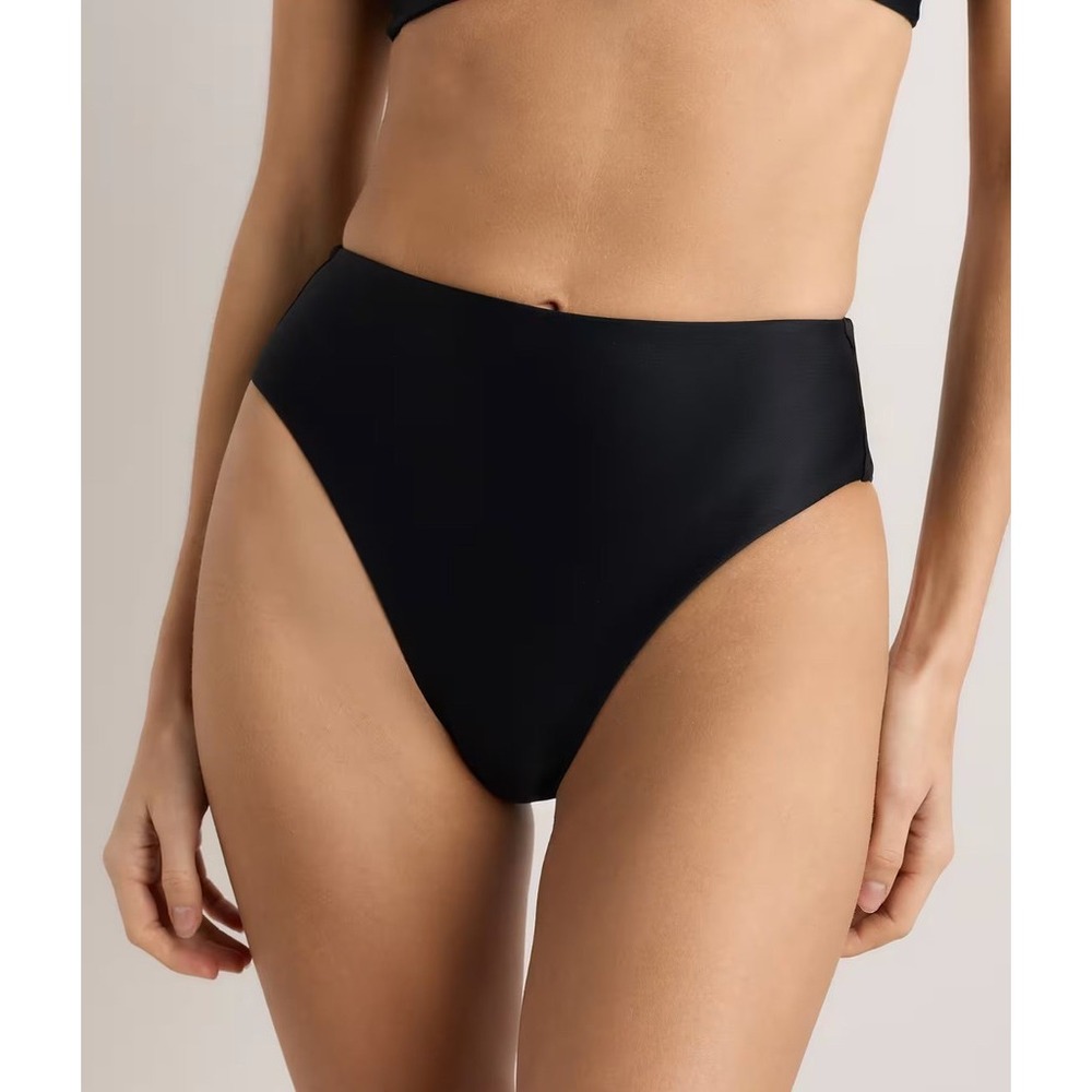 Quince Women Black High Waisted Bikini Bottom High Compression UPF 50 Small NWT
